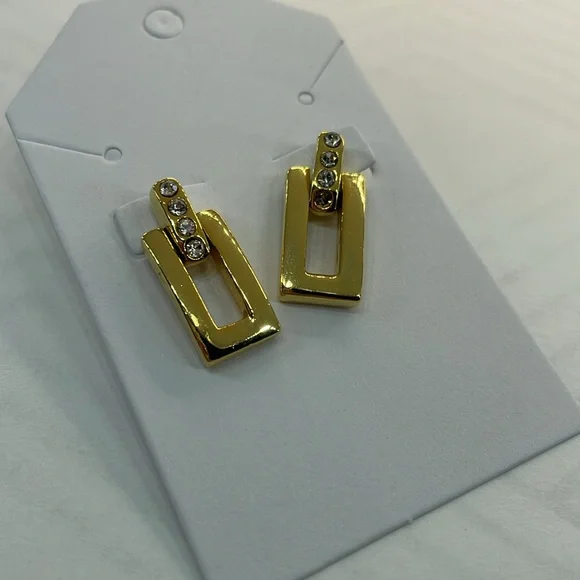 Gold Tone Doorknocker Rectangle Earrings - Picture 5 of 6